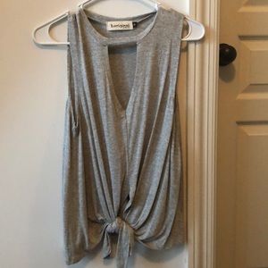Gray Keyhole Tie Sleeveless Top
